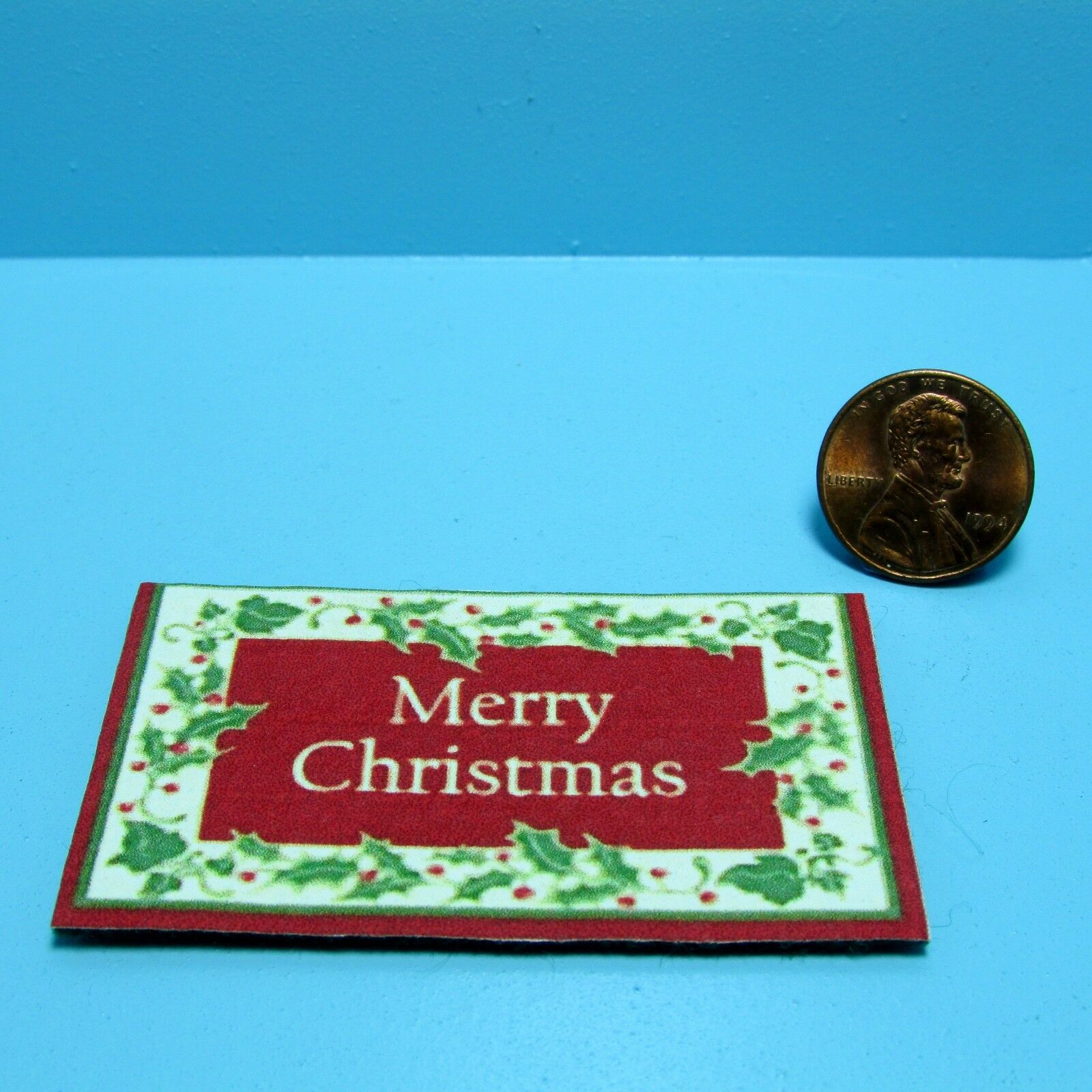 Dollhouse Miniature Christmas Door Mat Merry Christmas  Rnd287