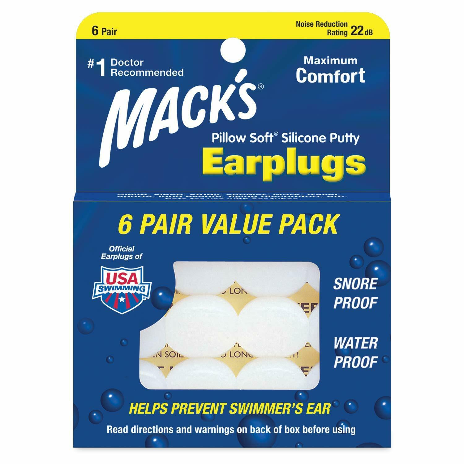 Mack's Pillow Soft Silicone Earplugs, 6 Pair