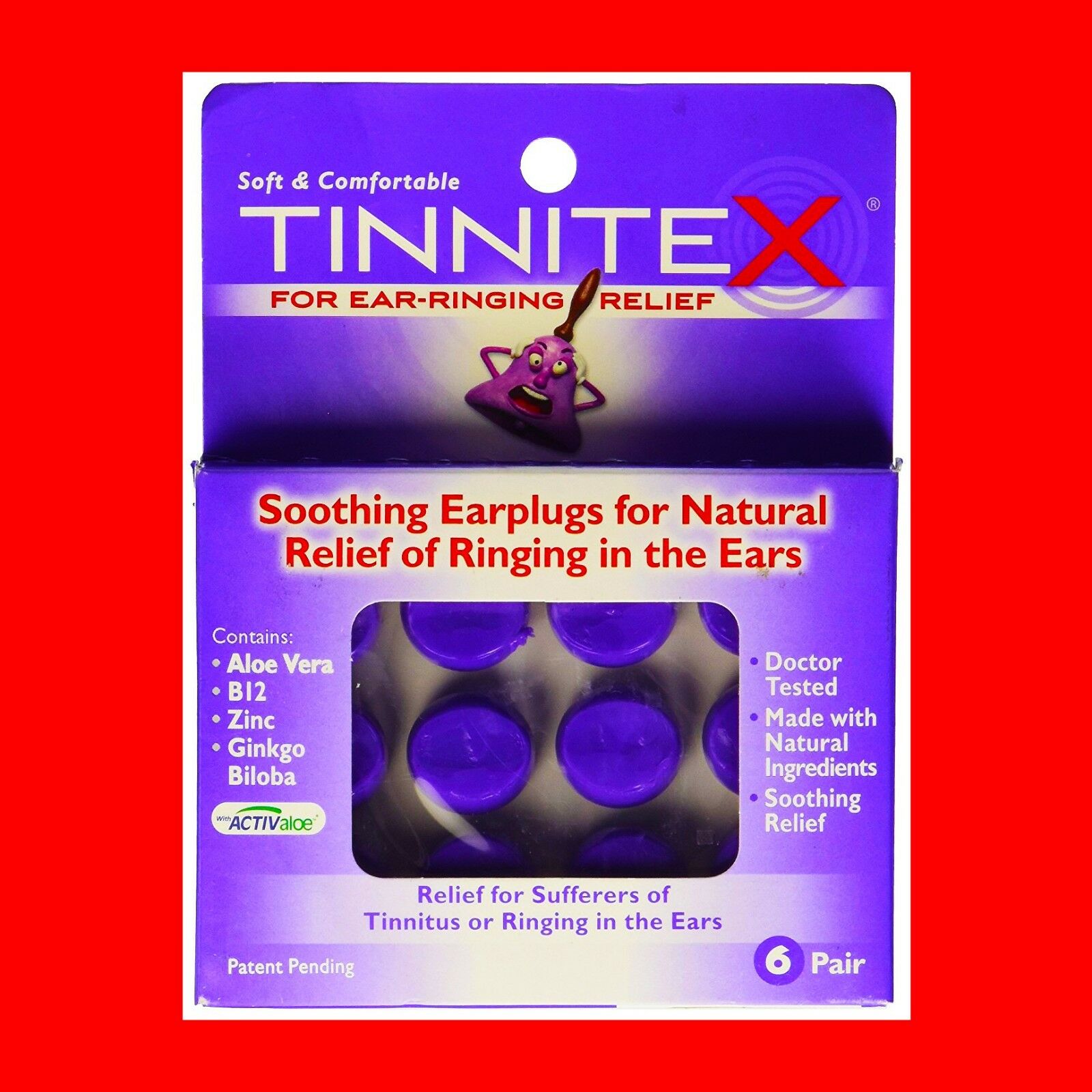 Tinnitex Soothing Earplugs Natural Relief Ringing In The Ears Tinnitus 6 Pair